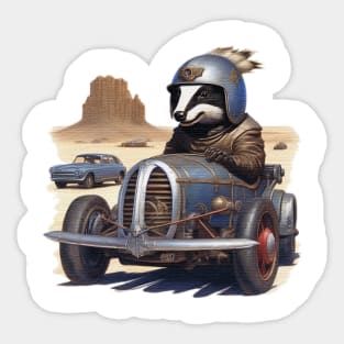 a badger racing a car across the desert Sticker